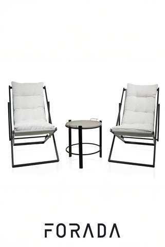 Forada Home & Style 5 Kademe Eğim Ayarlı Minderli Metal Şezlong Metal Sehpa Seti
