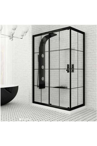 Blackline Siyah Çizgili Köşe 80x120 5 Mm Temperli Cam Duşakabin
