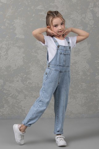 DMB BOYS & GIRLS Ayarlanabilir Askılı Pamuklu Denim Salopet Kız Çocuk Kot Tulum