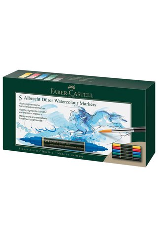 Faber Castell Albrecht Dürer Suluboya Markör Seti 5’li, Çift Uçlu, Yüksek Pigmentli Mürekkep,Keçe Uç