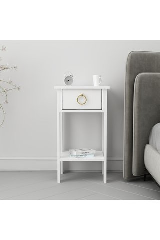 Home Luvia Tek Çekmeceli Beyaz Gold Kulp Komodin
