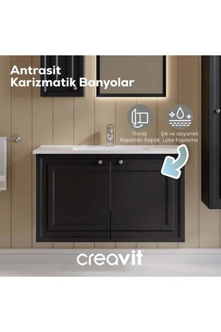 Creavit Kayra Lavabo Dolabı Kapaklı 100cm Mat Antrasit