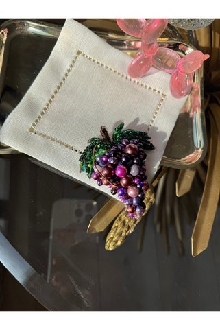 Hatice sakallı design 1 Adet Mor üzüm işlemeli kahve yanı sunum peçetesi