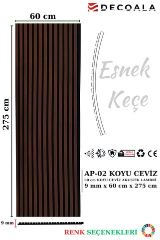 DECOALA 60 x 275 Cm Akustik Duvar Paneli - Koyu Ceviz
