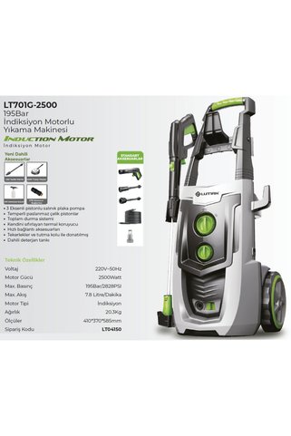 İBTAŞ Lutian Lt701g-2500 Aksesuarlı 195 Bar Elektrikli Basınçlı Yıkama Makinası Indiksüyon Motor (kömürsüz