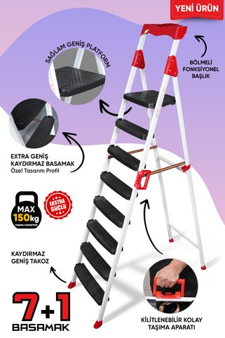 ZE Zigana Ev Gereçleri Elegance 7+1 Geniş Basamaklı Kolay Taşıma Aparatlı Merdiven