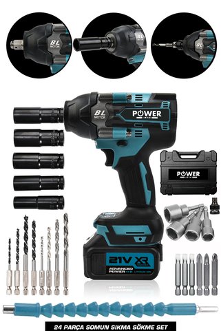 POWER BLACK 800 Nm Bijon Sökme 2 Bataryalı 24 Parçalı