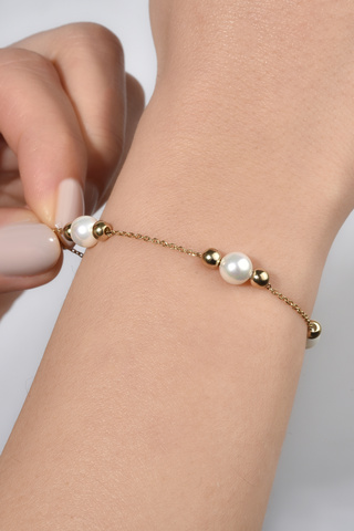 Nox Jewelry 14 Ayar Altın Kaplama Gerçek İnci Boncuk Bileklik - CBP00159