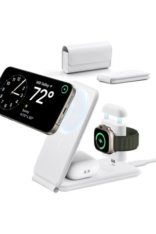 ESR Seyahat Şarj Standı Halolock 3 In 1 iPhone + Airpods + Apple Watch Magsafe Deri - Beyaz