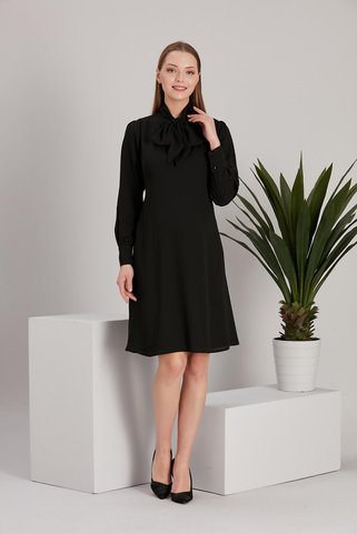 Işşıl 5065-fular Yaka Leopar Desen Hamile Crep Şifon Tunik Elbise