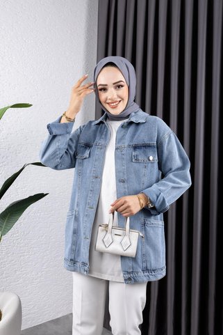HARMAN BUTİK KADIN CEP DETAYLI DENİM KOT CEKET