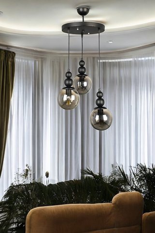 OSC HOME AYDINLATMA TASARIM Spor Siyah Avize 3lü Füme Cam
