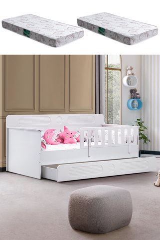 Setay Yavrulu Karyola, Flora Yavrulu Montessori Karyola - Beyaz + 2 Adet Comfort Yatak