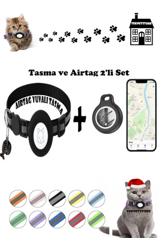 TEKNETSTORE Takip Cihazı Ve Airtag Yuvalı Kedi Tasması 2'li Set Ios Uyumlu Boyun Tasması Gps