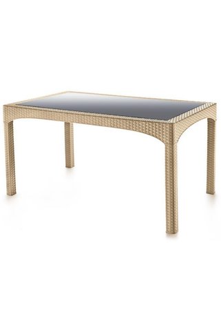 Omnipazar SY-2586 Bej Rattan Temperli Camlı Masa Dikdörtgen 83878
