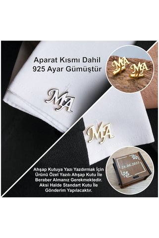 Satürn Silver Kuyumculuk 925 Ayar Gümüş 2 Harfli Kol Düğmesi Altın Kaplama Damat Hediyesi Kişiye Özel