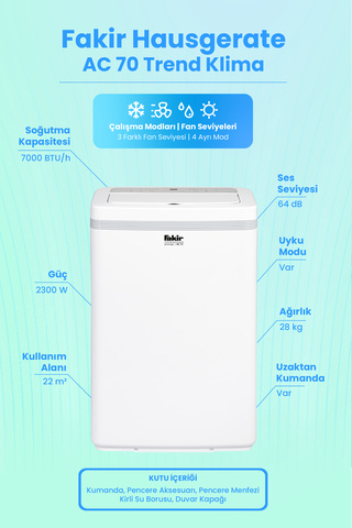 Fakir Trend Ac 70/7000 Btu Mobil/portatif/taşınabilir Uzaktan Kumandalı Klima