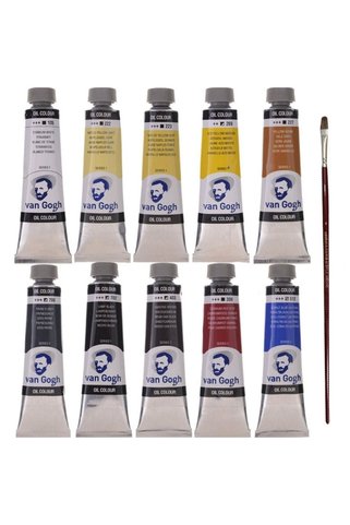 Van Gogh Mastro Art Talens Van Gogh Yağlı Boya 40 ml Basic Tones 10'lu Set ve No:4 Fırça