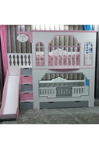 bebetu mobilya Prenses Balkonlu Kaydıraklı Ranza