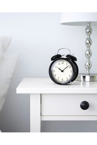 IKEA KALİTELİ Nostaljik Çalar Saat Çap 10 Cm İkea Masa Saati Siyah Renk Yükseklik 14 Cm Çelik Saat