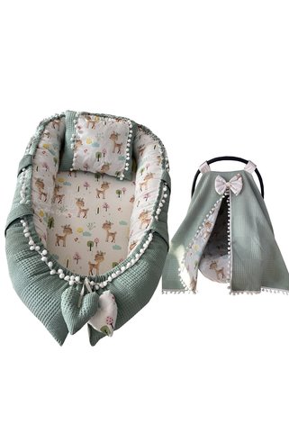 Jaju Baby Nest Yeşil Wafle Kumaş Ceylan Tasarım Jaju-babynest Anne Yanı Bebek Yatağı Ve Puset Örtüsü
