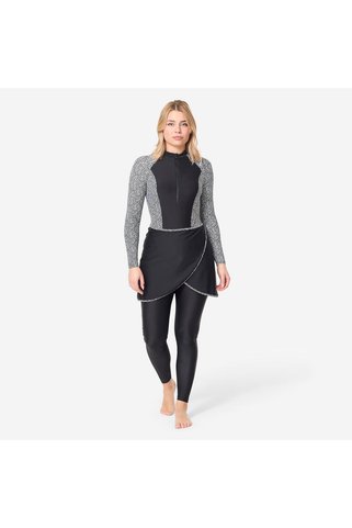 Decathlon Nabaiji Kadın Kapalı Sırt Uzun Kollu Burkini Mayo - Siyah - RIME 100