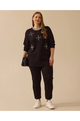 Gala-Xi Büyük Beden Taş Detaylı Sweatshirt
