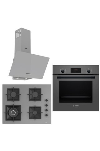 Bosch &Ferre Grigio Wok Bek - Döküm Izgara 3 lü Ankastre Set ( HBF512BH1T - SC408 - D088 ) 65 cm Ocak
