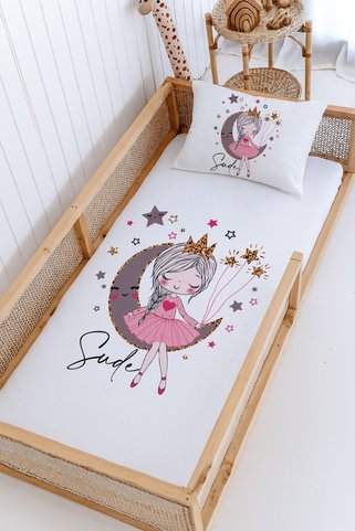 Lilabio %100 Pamuk İsme Özel Montessori Yatak Pike Seti 100x200 Aydaki Kız