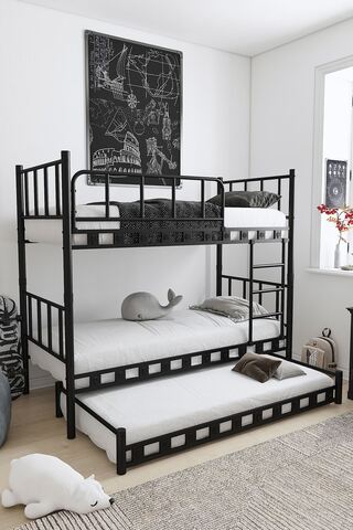 AKSviva Zambak Yavrulu Genç Çocuk Odası Metal Ranza Ve karyola 90x190