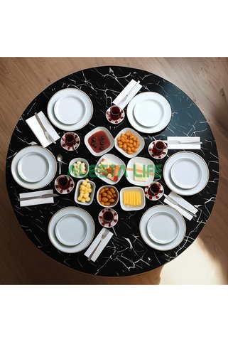Alesta Life 100 Cm Çap - Siyah Desenli Katlanabilir Yer Sofrası - Oyun Masası - 21 Cm Yükseklik