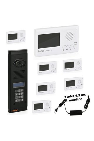 konwi intercom Görüntülü Diafon Seti Apartman Tipi 7 Daire Set Vsions 4,3 Monitör Zil paneli şifreli Kameralı 60w