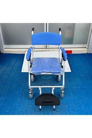 BEMOR Banyo Tuvalet Tekerlekli Sandalyesi – Alüminyum, Tuvaletli, Mavi Hasta Sandalyesi