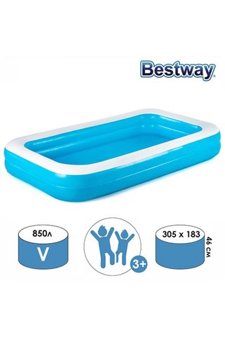 BESTWAY Büyük Mavi Dikdörtgen Şişme Aile Havuzu 305x183x46 cm
