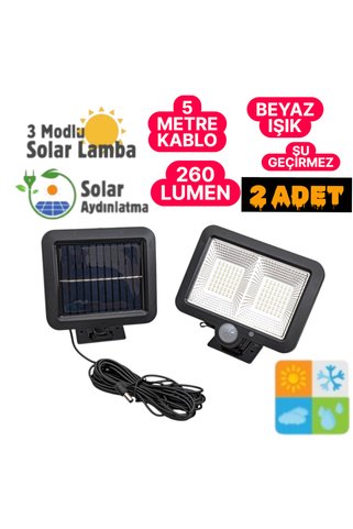 nelerbulurum 2 Adet Güneş Enerji̇li̇ 5 Metre Kablolu 260 Lümen Üç Modlu Ve Hareket Sensörlü Bağ Bahçe Aydinlatma