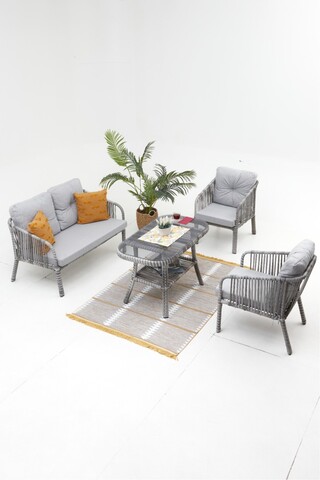 Divona Home Artemis Rattan Bahçe Balkon Oturma Grubu (2+1+1+MASA)