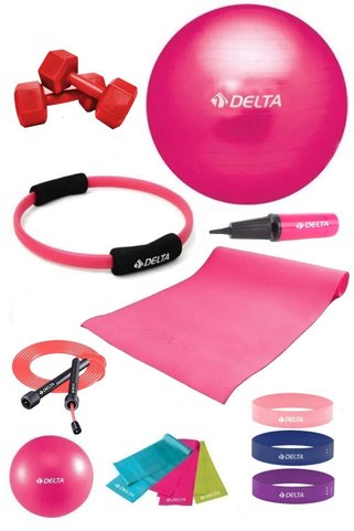 Delta 160 - 169 Cm Boya Uygun 14 Parça Pilates Seti 65 Cm Top 4 Mm Minder Çember Squat Bandı 2 Kg Dambıl