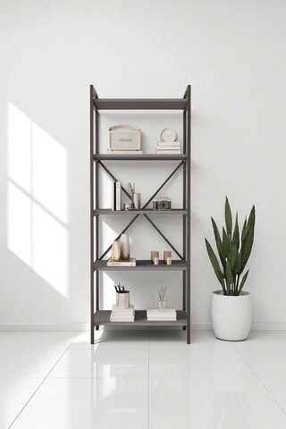 Mobitopya Nilamu Antrasit 65 Cm Kitaplık, Metal Aksamlı, Organizer, Ofis, Ev, 65*170*34 Cm