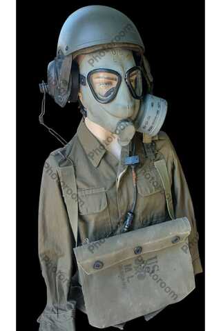 kho military design 1952 US M9A1 Gaz Maskesi+60mm Filitre+Çanta ve US DH-132 Mürettebat Kask Kombini