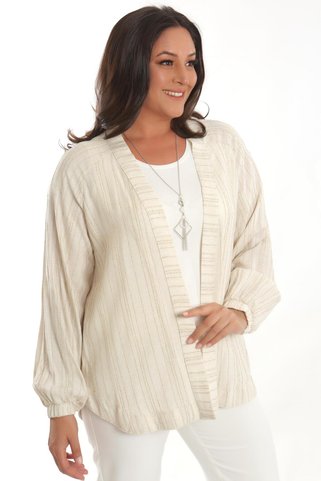 Metpoint Trend42plus Büyük Beden Çizgili Oversize Bej Ceket