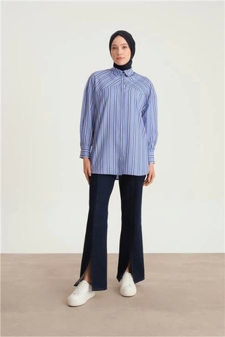 Armine Çizgili Oversize Gömlek 24Y3505 Mavi