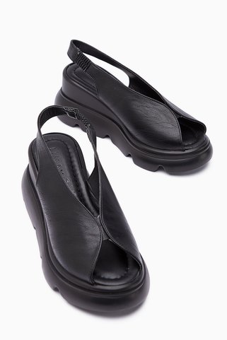 Limoya Tilda Siyah Lastikli Platform Topuklu Sandalet