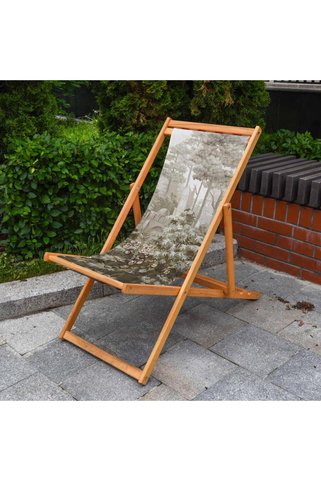 Adawall Orman Tasarımlı Katlanır Şezlong (Ahşap Fırınlanmış Gürgen Ağacı, Süet Kumaş)
