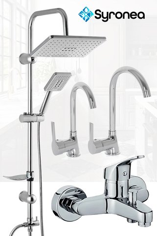 VSA -SÜRPRİZ HEDİYELİ - Delta Krom 4 Parça Banyo Mutfak Evye Lavabo Batarya Musluk Seti Duş Bataryası Evye Musluk