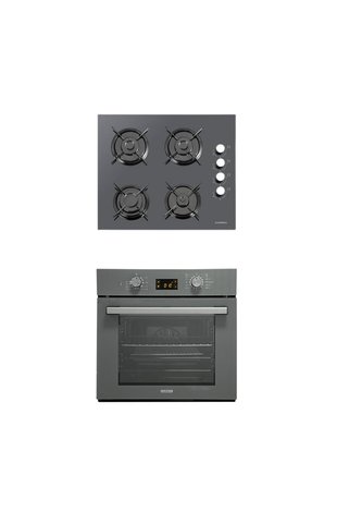 Luxell 2'li Metalik Gri Cam Ankastre Set (Ocak - Opall Fırın)