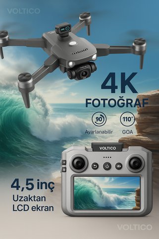 Voltico 4K Çift Kameralı Drone – 4.5” LCD Ekranlı Kumanda