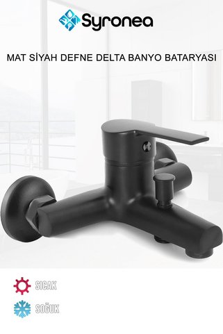 VSA Defne Mat Siyah Delta Banyo Duş Bataryası Kollu Aç Kapa Musluk