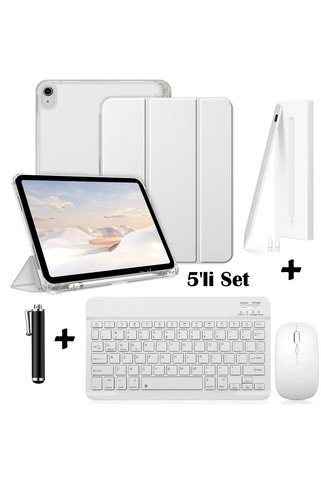m.tk moveteck iPad 11. Nesil A16 /10. Nesil 10.9 Uyumlu Flip Kılıf + Bluetoothlu Klavye Mause + Avuç içi Red Kalem