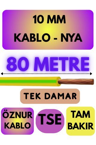 Avarson Öznur 10 MM NYA Kablo Metre Seçenekli (Sarı-Yeşil) 80 METRE