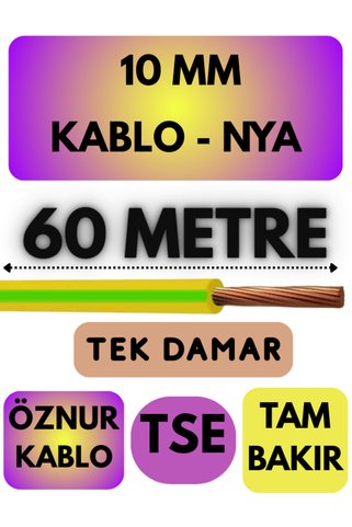 Avarson Öznur 10 MM NYA Kablo Metre Seçenekli (Sarı-Yeşil) 60 METRE